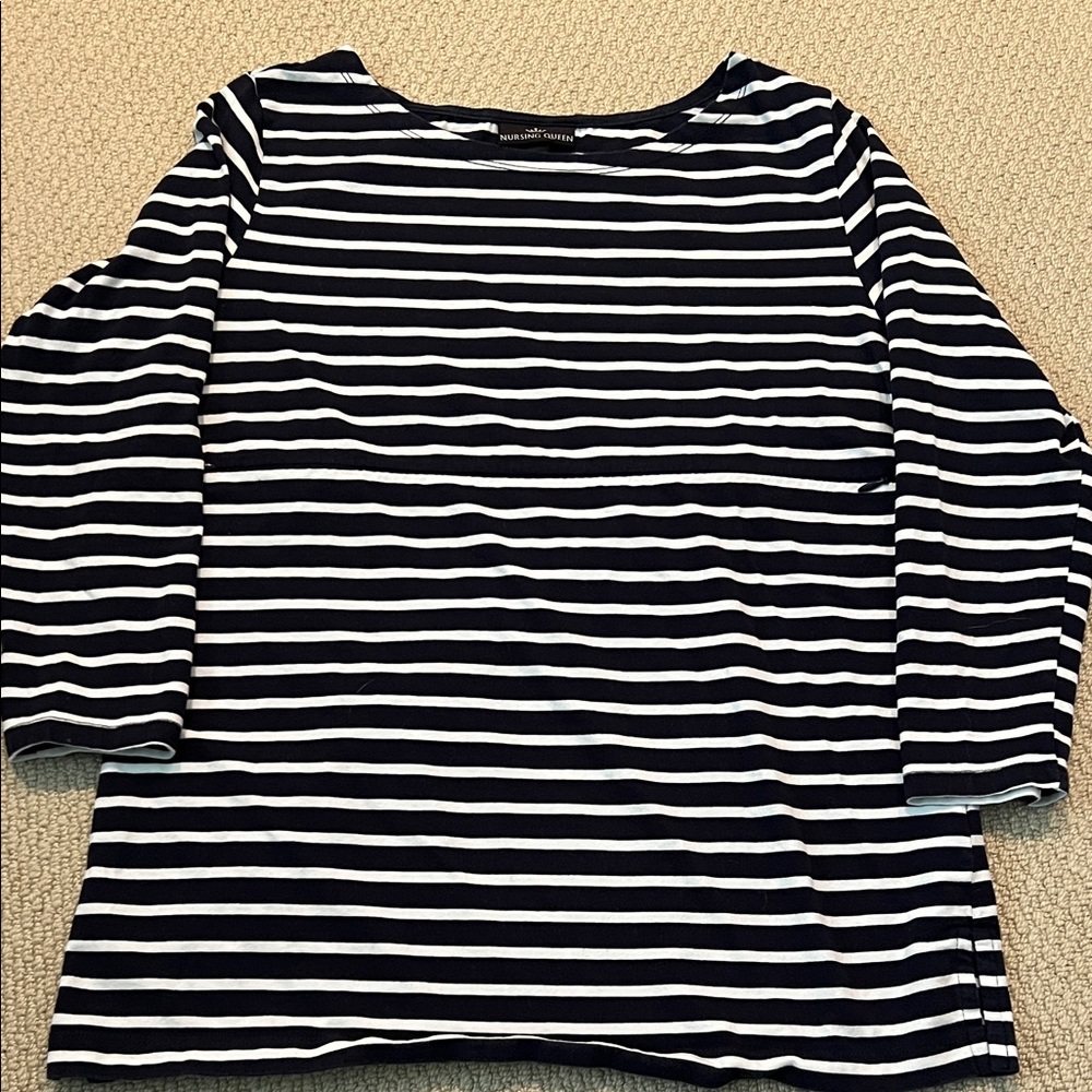 Nursing Queen Navy White Striped Long Sleeve Nursing Top Breastfeeding Tee Soft